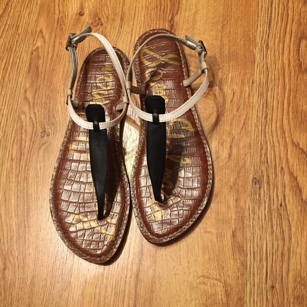 Sam Edelman Black white tan t-strap sandals